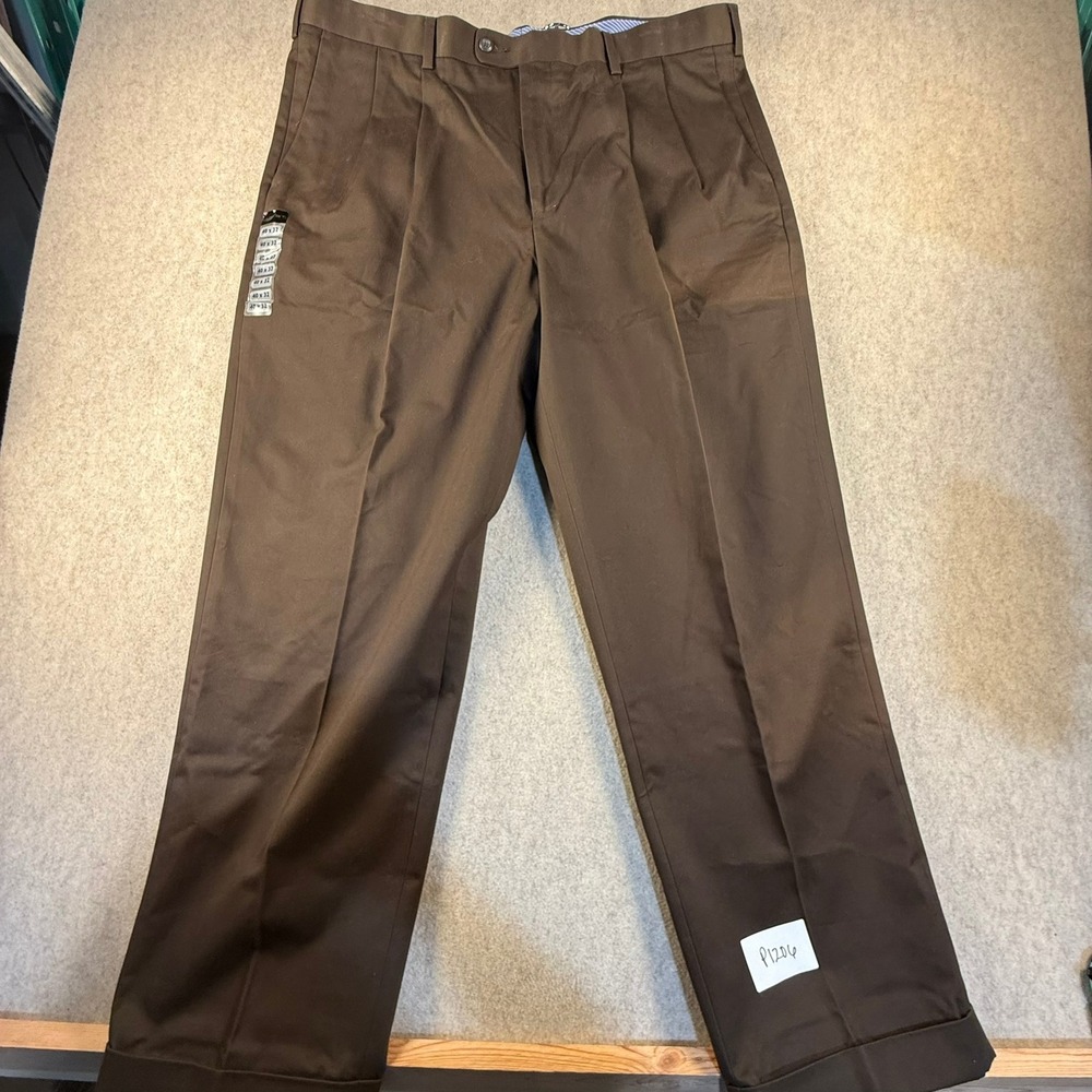 Axist Mens Corporate Khaki Pleated Cuffed Pants 40x32 Dark Walnut 36SB0060